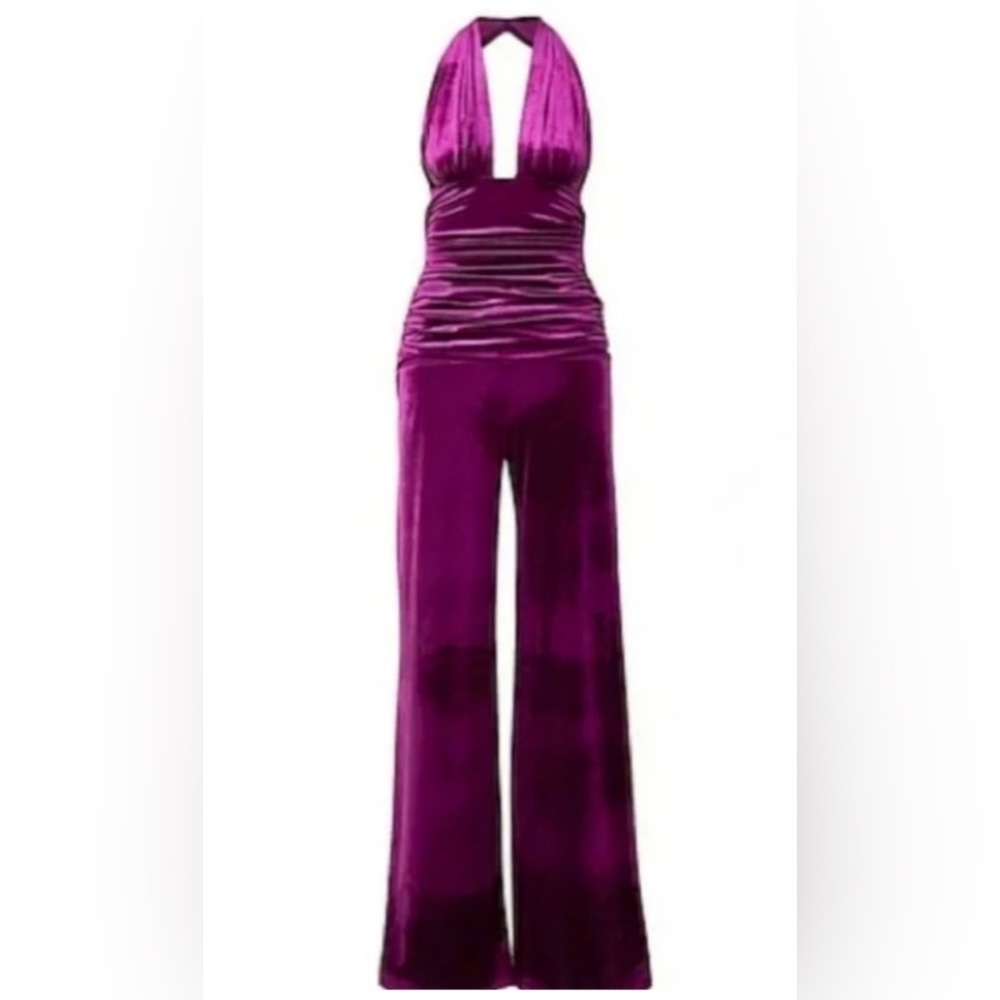 Norma Kamali luxurious velvet halter jumpsuit.